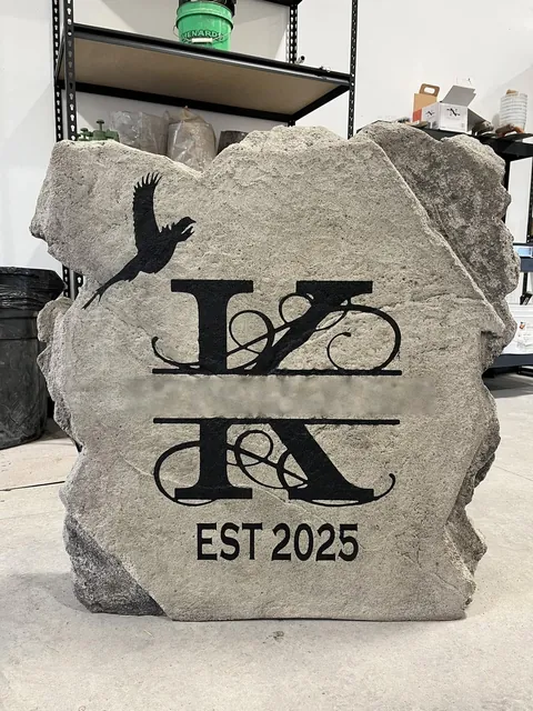 Monogram and address boulder